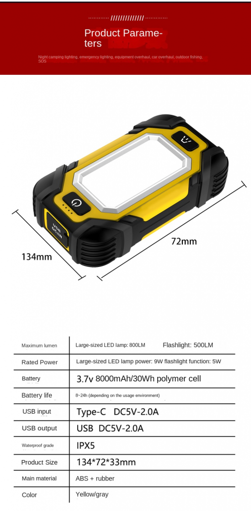 8000mAh Camping Led Light, Magnetic Light, Desk Lamp with Holder, Button Design, Adjustable Color Temperature/Brightness, Rechargeable USB-C Powered Fishing Camping Outdoors SOS Emergency Light,Power Bank Camping Light - Camping Light - 3